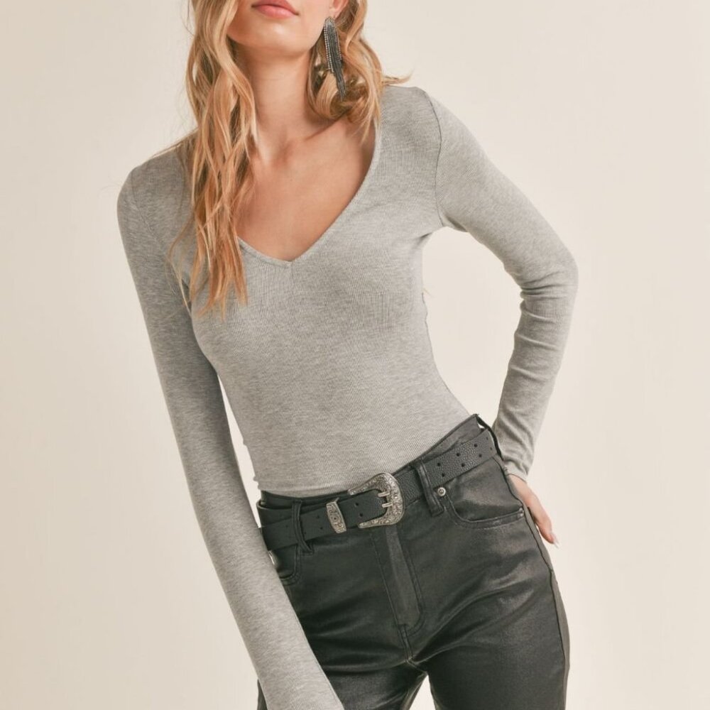 Women's Basic Baby Rib Knit Long Sleeve Top | Heather Gray